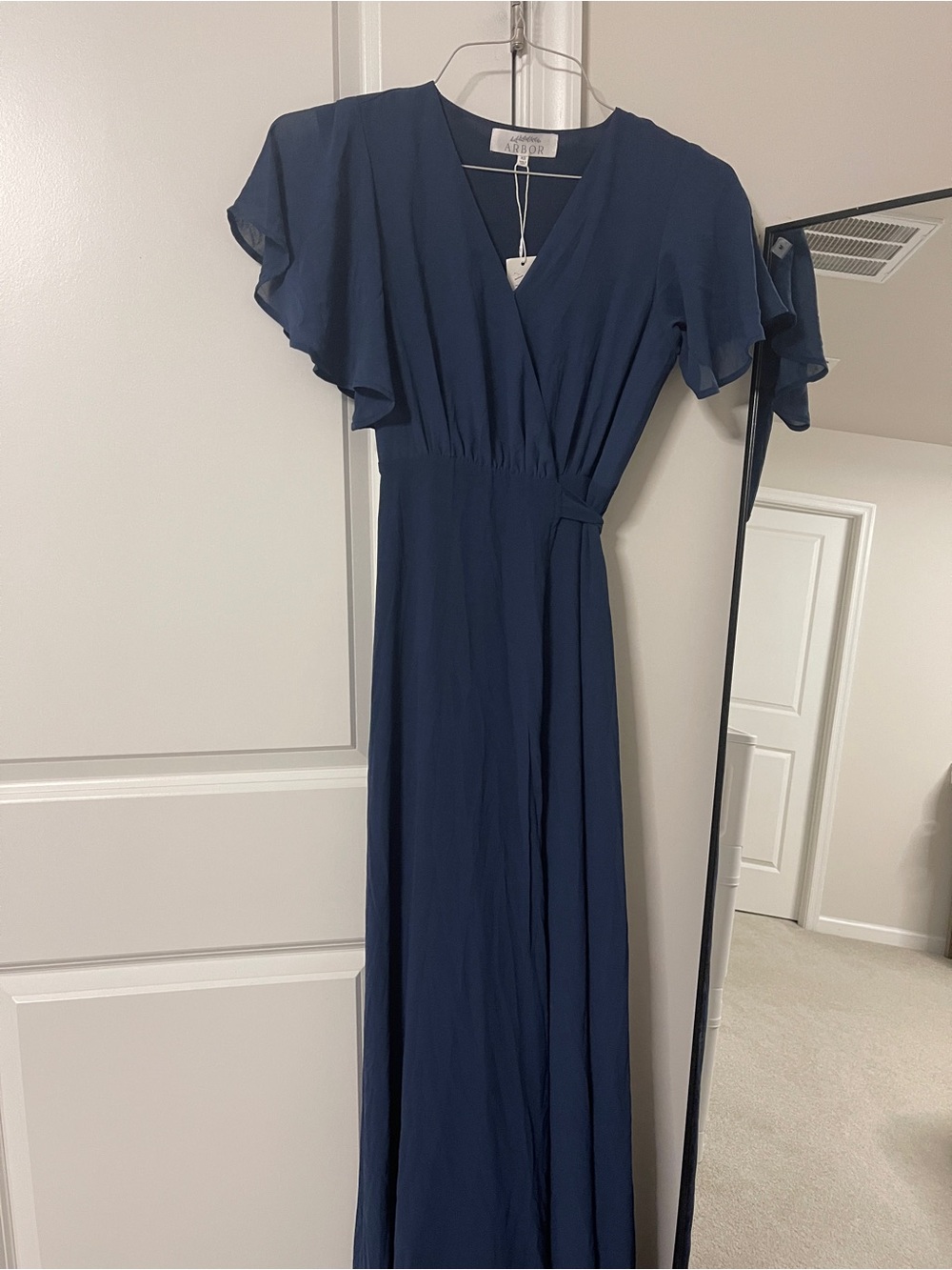 Women's Navy V-Neck Wrap Maxi Dress